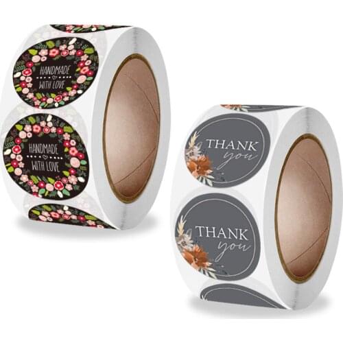 25mm Wreath Thank You Stickers Handmade With Love Gift Packing Box Sealing Labels Cake Baking Decorations Stationary Stickers