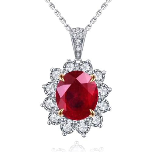 Pirmiana New Classic Style18k Gold 3.5ct Lab Ruby Necklace Women/Girls Jewelry Party Gifts