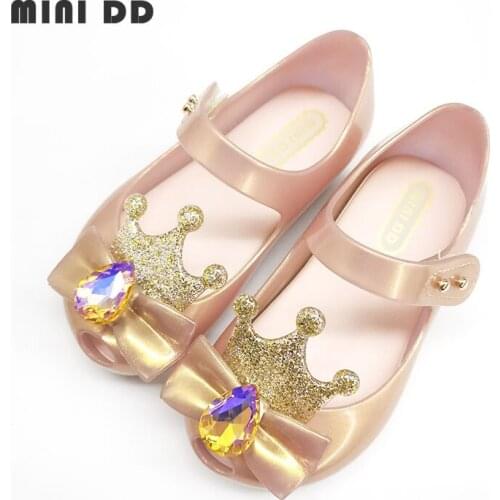 New arrive 2021 diamond crown bow girl sandals comfortable soft breathable kids jelly shoes popular fashion princess shoes DD017