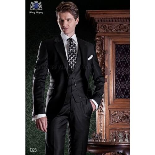 New Arrival Hot Selling Black Business Mens Suits Wedding Groom Tuxedos For Men 3 Piece Groomsman Mens Prom Suits Costume Homme