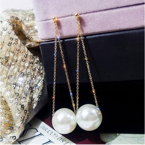 New design Long Elegant Created Big Simulated Pearl clip Earrings Pearls Statement charm Earrings clip For Wedding Party Gift