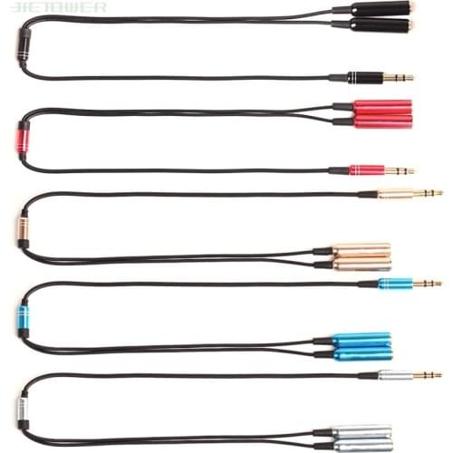 Wholesales Multicolor Metal 3.5 mm Stereo Mini jack 1 Male to 2 Female Splitter Earphone Audio AUX Cable DHL/Fedex 1000pcs/lot
