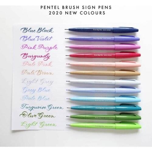 Pentel Arts Sign Pen Touch Fude Brush Tip 12/24 new pastel colours for Coloring Calligraphy Drawing Artists Art Supplies