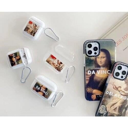 Oil painting Louvre printing Mona Lisa transparent wireless bluetooth headset protective cover Apple AirPods 1 2 pro