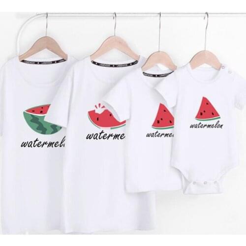 Family Look Family Matching Outfits T-shirt Clothes Mother Father Son Daughter Kids Baby Rompers Cartoon Watermelon T-shirt