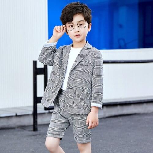 School Kids Wedding Tuxedo Dress Children Chorus Performance Dress Costume Boys Summer Blazer Jacket +Pants 2PCS Clothing Set