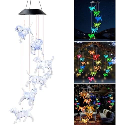 Solar Dog Wind Chime Light Waterproof LED Color Changing Landscape Lights Hanging Decoration for Home Garden Courtyard JDH88