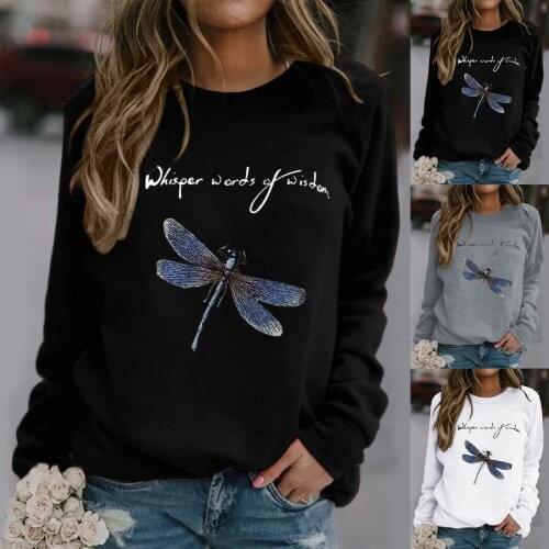 Loose Sweatshirts Women Casual Lady Pullovers Long-sleeved Sweatshirt Casual Blouse Oversize Hoodies Black Dragonfly Sweatshirt