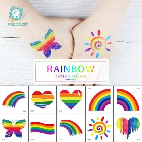 Rocooart Rainbow Fake Tattoo Team Bride Tattoo Sticker Fluorescence Temporary Tatoo Flash Taty Makeup Waterproof Face Tatto