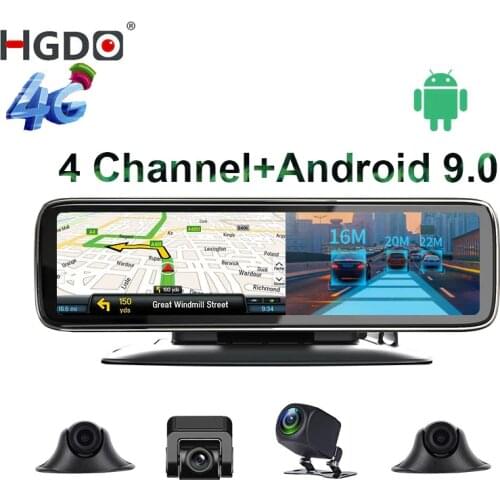 HGDO 11.26" 4 Channel Lens Android 9.0 Dashboard Car DVR Video Recorder HD Rearview Mirror Camera Dash Cam Auto registrar