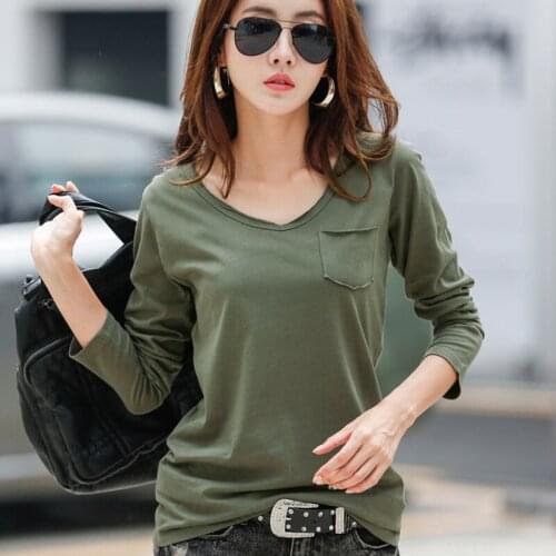 Cotton Crimping T-shirt for Women Soft Jumper Autumn Winter V-neck Do the Old Style Warm Thick Slim Fit Long Sleeve Tops