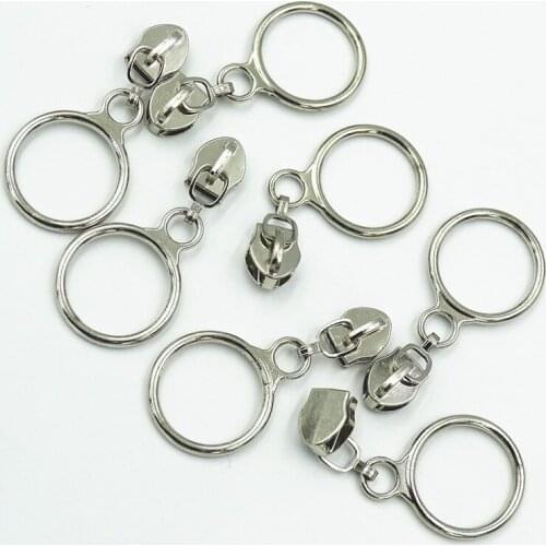 Golden Silver Colored 20pcs 5# Nylon Circle Zipper Puller Clothing Accessories Zinc Alloy luggage And Home Textile Puller