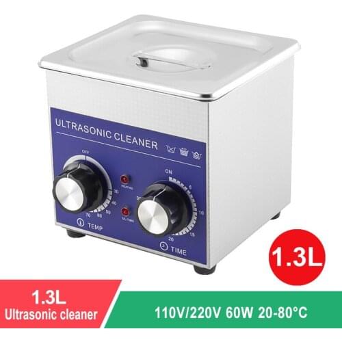 1.3L Household Ultrasonic Cleaner 60W Stainless Steel Basket With Heater Timer Ultrasound Cleaning For Denture Watches Glasses
