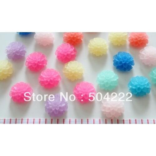 100pcs pastel iridescent Resin kawaii Clear Bling mixed Dahlia Mum Flowers Deco cabochons Flatbacks 22mm