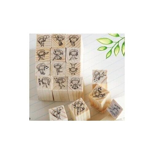 12 pcs/lot DIY Scrapbooking Vintage Wood Stamps Decoration Creative Girl and BoyStamp Set Gift Free shipping