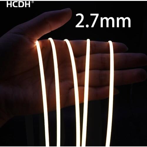 2.7mm Ultra Slim COB LED Strip Lights 480LEDs/m Flexible Linear Light Tape Diode Ribbon Backlight 3000K 4000K 6500K Car Dimmable