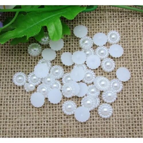 200Pcs White Round Flower Pearl Beads Decoration Crafts Flatback Cabochon Scrapbooking Fit Phone Embellishments Diy Accessories