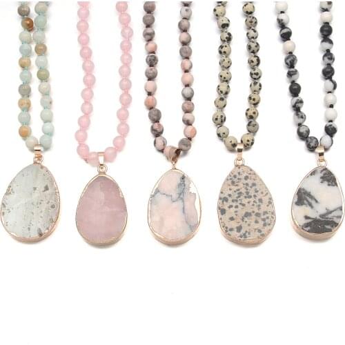 2020 Fashion Bohemian Tribal Jewelry Semi Precious Stones Long Necklaces Drop Women Pendant Necklaces