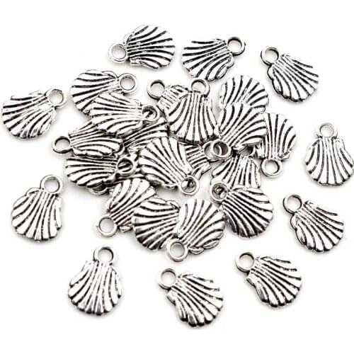 40pcs/lot 12x8mm Antique Silver Plated Shell Handmade Charms Pendant DIY Jewelry Findings for Bracelet Necklace
