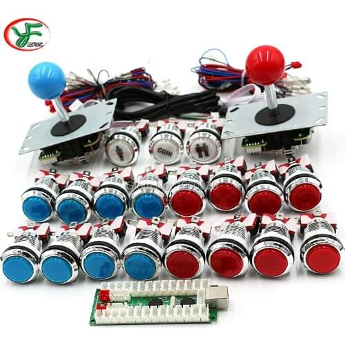 Arcade Kit Zero Delay Arcade USB Encoder To PC Arcade Sanwa Joystick 5V Chrome Illuminated Push Button Arcade Game Joystick DIY