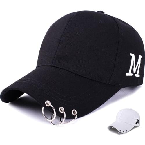 Personal Design Iron Ring Baseball Cap Embroidery M Letter Spring And Summer New Trend Sun Hat Unisex Hanging Ring Snapback Cap