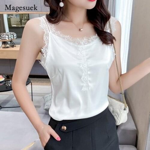 2021 Summer Women Fashion Solid Blouse V-neck Embroidery Lace Sleeveless Top Sexy Hollow Out Loose Plus Size Shirt Blusa 15543