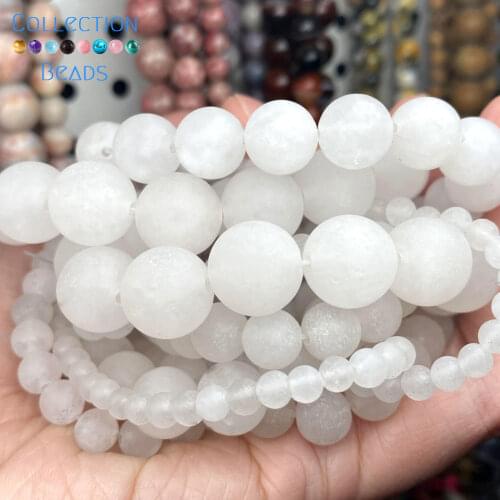 Natural Stone Dull Polish White Jades Spacer Loose Round Beads For Jewelry Making 4-12 MM DIY Bracelets Accessories 15"