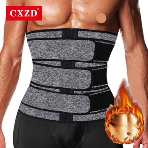 CXZD Men Slimming Sheath Belly Reducing Shaper Tummy Sweat Shapewear Workout Trimmer Three Belt Girdle Corset 2021 Hot Sell