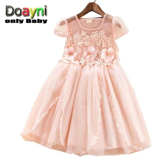 Doayni Baby Girls Stereo Floral Lace Dress Pink Elegant for Mid-age Girls Three layer Clothing Dress Inner Cotton Cute Clothes