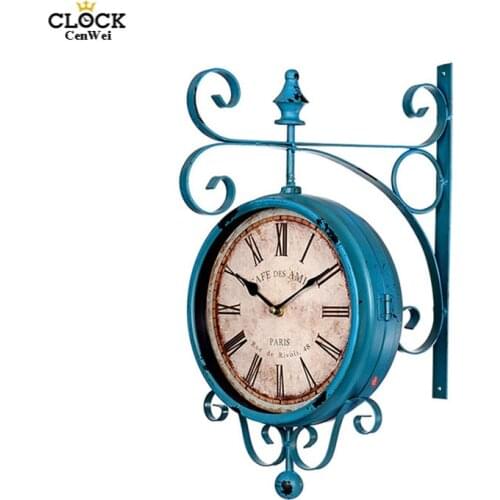 Double Sided Wall Clock Watch Mechanism Shabby Chic Wrought Iron Secret Stash Wall Clock Digital Clocks Relogio Parede 50ZB267