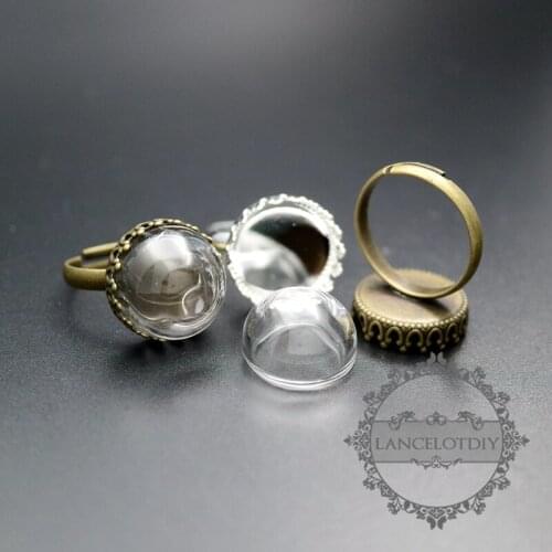 15mm setting size with glass dome cover round vintagesilver,bronze antiqued brass ring tray supplies 1211068