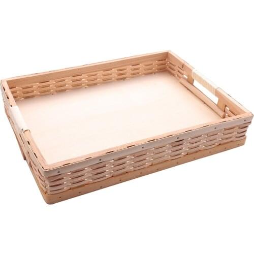 Rattan Storage Tray Rectangle Basket with Handle Hand-Woven Rattan Tray Wicker Basket Bread Fruit Food Breakfast Display