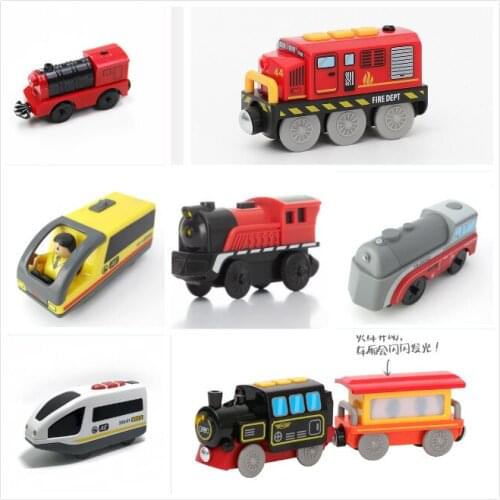 New Magnetic electric locomotive compatible brand wooden magnetic rail car scene rail transit toy car With carriage and villain
