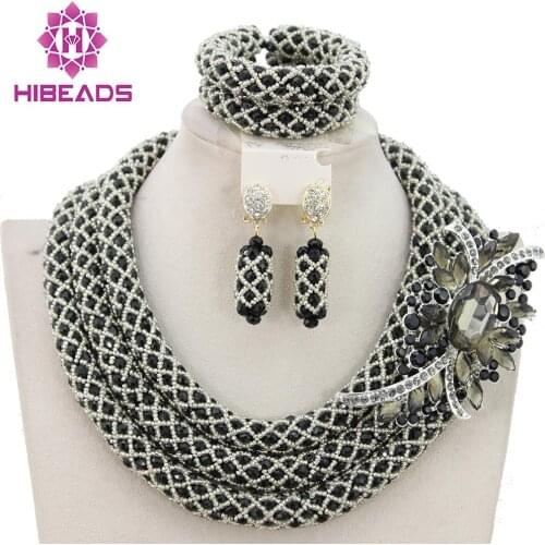 Fashion Black Wedding Nigerian Beads Jewelry Set Indian Bridal Jewellery Set 2017 Statement Jewelry Sets Free Shipping WB299