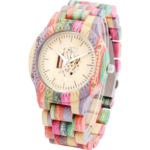 Luxury Mens Wood Watches Unique Hollow Movement & Calendar Date Dial Mixed Color Full Wooden Strap Quartz Wrist Watch Relojes