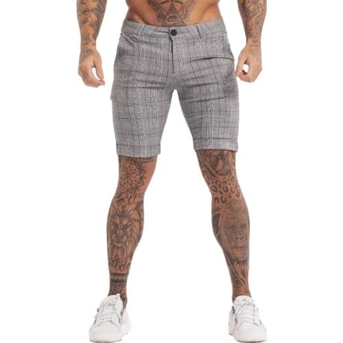 GINGTTO Men Casual Shorts Elastic Waist Fashion Brand Plaid Shorts for Men Summer Casual Pants zm802