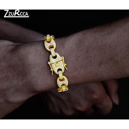 Bling Hip Hop Iced Out Miami Cuban Chain Bracelet Rhinestone Paved Men Rapper Bracelet Cuban Link Chain Bracelet for Men Jewelry
