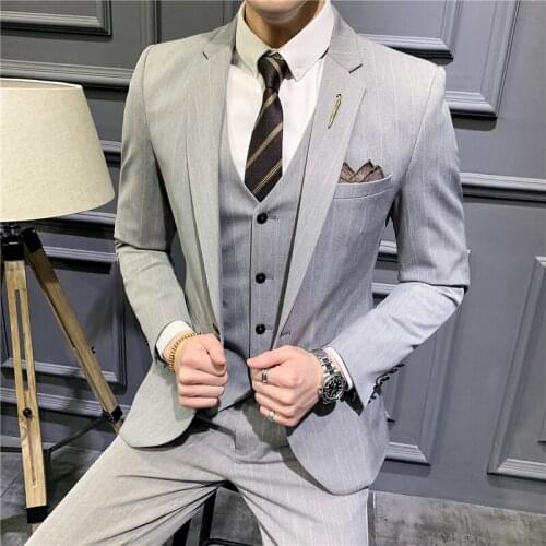 2020 men suits brand casual slim fit one-button party marriage Suits men gray three pieces blazers+ pants + vest terno masculino