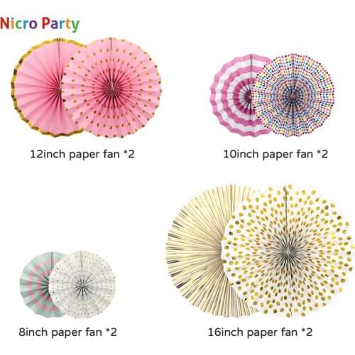 NICROLANDEE 8 Pcs Golden Dots DIY Paper Fans Set Wheel Paper Crafts Graduation Birthday Baby Shower Decor Party