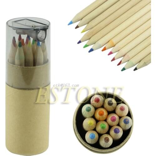 2021 New 12Pc Mini Cute Child Gift Wooden Painting Writing 12 Colors Pencils pen With Sharpener set