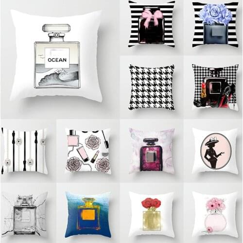 New Hand Painted Flowers Perfume Bottles Cushion Cover Polyester Cotton 45X45CM Pillowcase Home Decorative Throw Pillow Covers