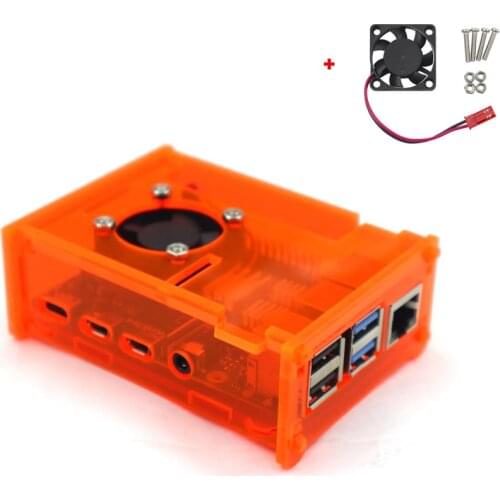 Orange Acrylic Case Enclosure Box with Cooling Fan for Raspberry Pi 4