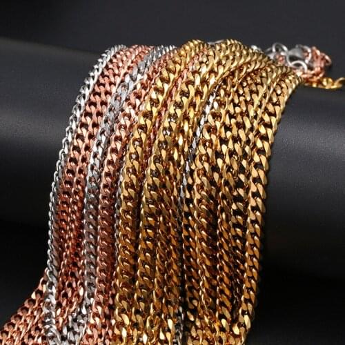 BOEYCJR Gold Color 3mm Cuban chain Necklace Cuban chain Fashion Jewelry Hip Hop Hyperbole Punk Necklace For Women or Men