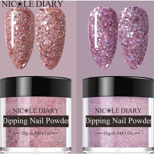 NICOLE DIARY Rose Gold Purple Dip Nail Powder Laser Silver Dipping Nail Glitter Holographics Dip Nail Dust No Need Cured Chrome