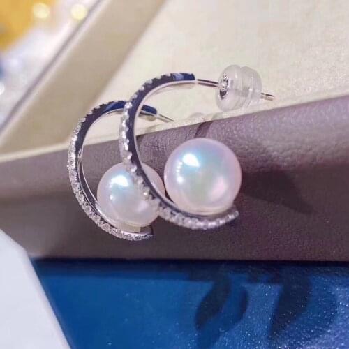 D118 Pure 925 Sterling Silver Fine Jewelry Fresh Water White 7mm Pearl Dangle Earrings for Women Fine Pearl Earrings