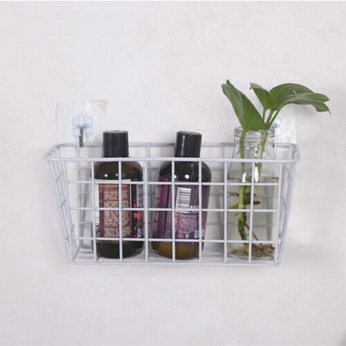 Nordic Style Grid Tall Storage Basket Metal Wire Hanging Basket for Bathroom, The Cabinet with 2 Hooks White