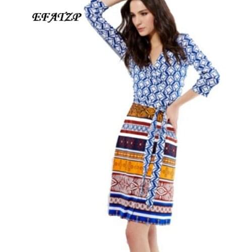 New 2015 Designer Luxury Brands Womens Bohemian Print 3/4 Sleeve Stretch Jersey Silk Plus Size XXL Dress
