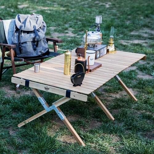 Outdoor Glamping Black Walnut/White Oak Solid Wood Roll Up Table Portable Rolling Desk for Picnic Camping Fishing Equipment Gear
