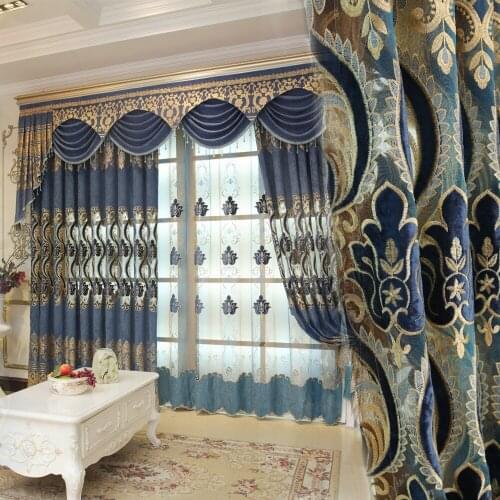Thickened Chenille Curtains for Living Room Hollowed Embroidered Curtains European Window Curtains for Bedroom Valance