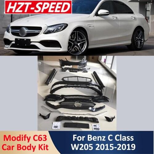 W205 Modify C63 AMG Stype Car Body Kit PP Unpainted Front Rear Bumper Side Skirts For Benz W205 C180 C200 C300 2015-2019